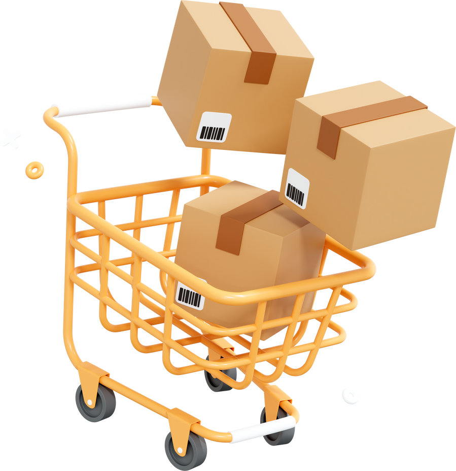 3D Shopping Cart and Floating Cardboard Boxes